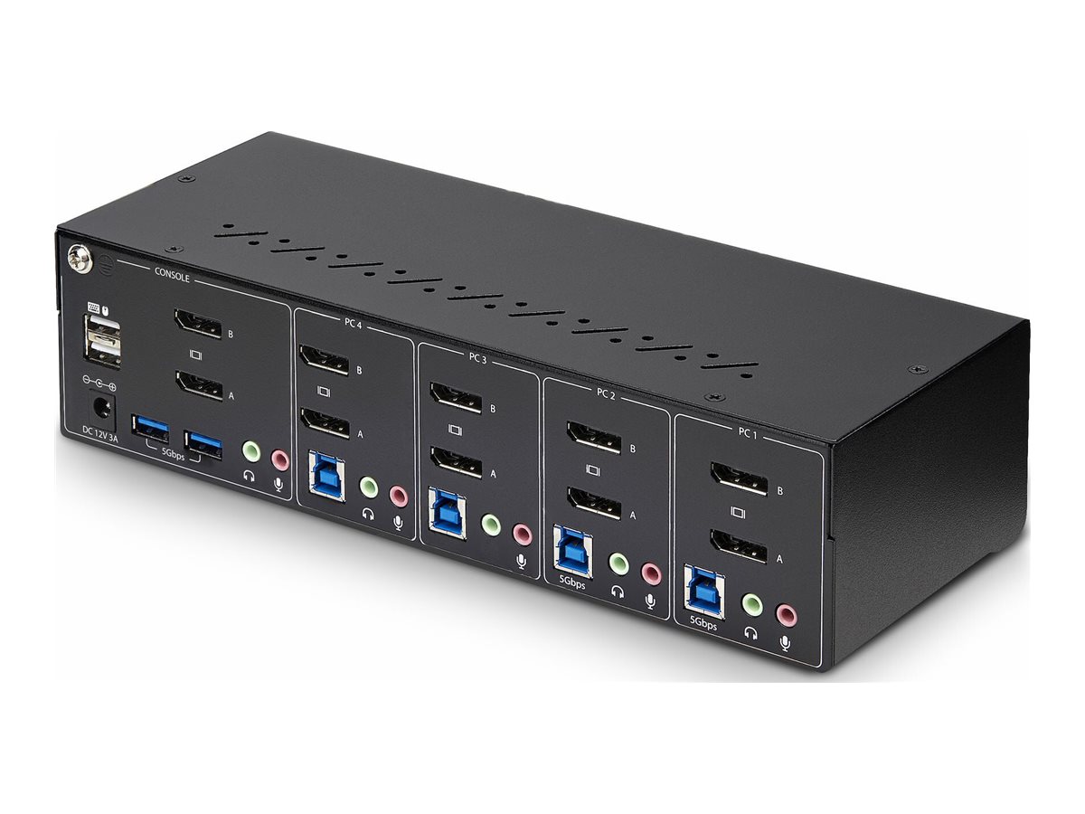 StarTech.com 4-Port Dual-Monitor DisplayPort KVM Switch 4K 60Hz 2x USB 5Gbps Hub Ports 2x USB 2.0 HID Ports Hotkey and Push-Button Switching TAA Compliant - 3.5mm Audio HDCP (P4DD46A2-KVM-SWITCH)