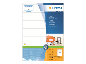 HERMA Premium - Papier - matt - permanent selbstklebend - weiß - 105 x 42 mm 1400 Etikett(en) (100 Bogen x 14)