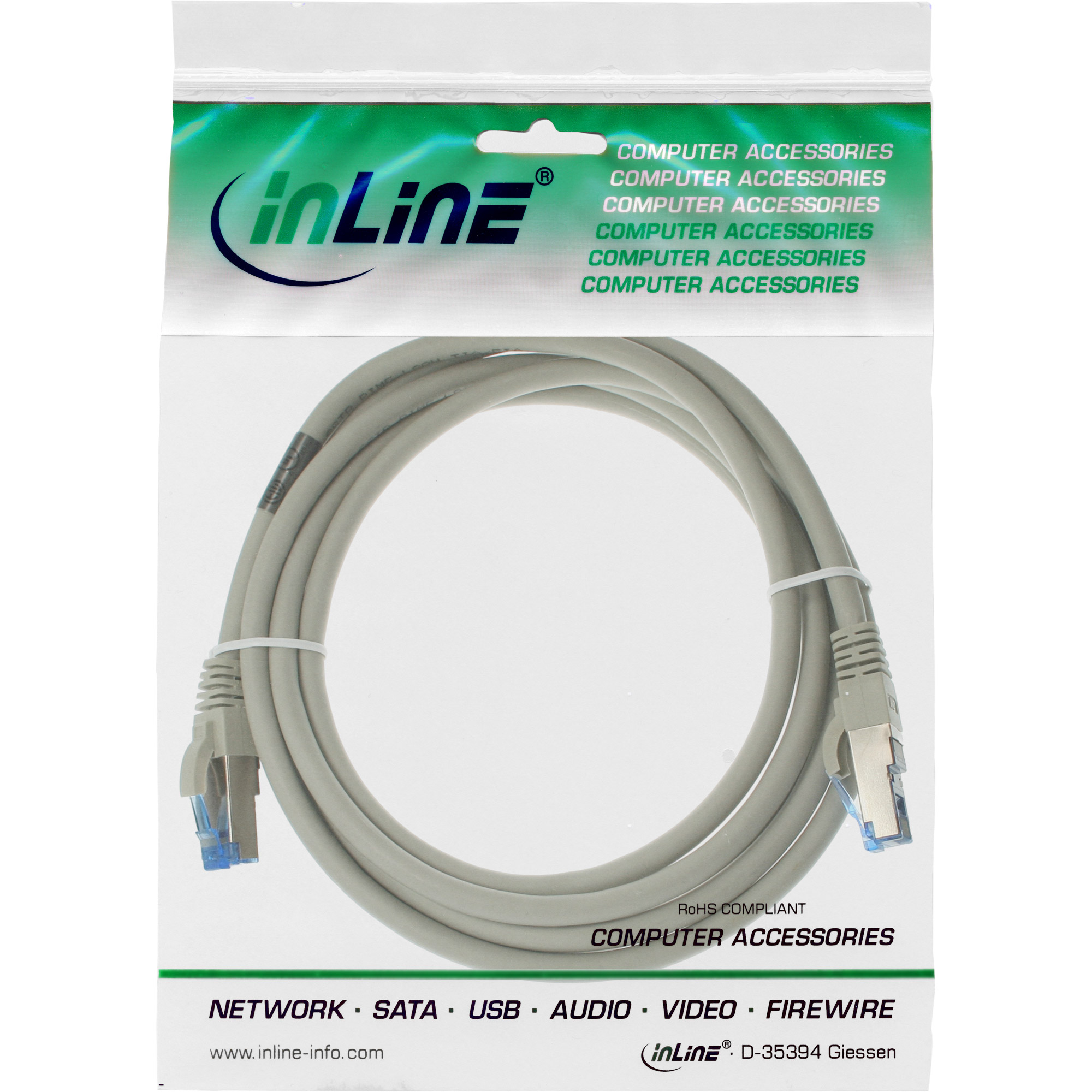 InLine Patchkabel - SFTP (PiMf) - Cat.6A - halogenfrei - grau - 3m