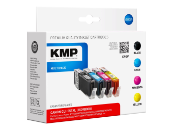 KMP MULTIPACK C90V - 4er-Pack - Schwarz Gelb Cyan Magenta - kompatibel - Tintenpatrone (Alternative zu: Canon 6443B001 Canon 6444B001 Canon 6445B001 Canon 6446B001 Canon CLI-551BK XL Canon CLI-551C XL Canon CLI-551M XL Canon CLI-551Y XL)