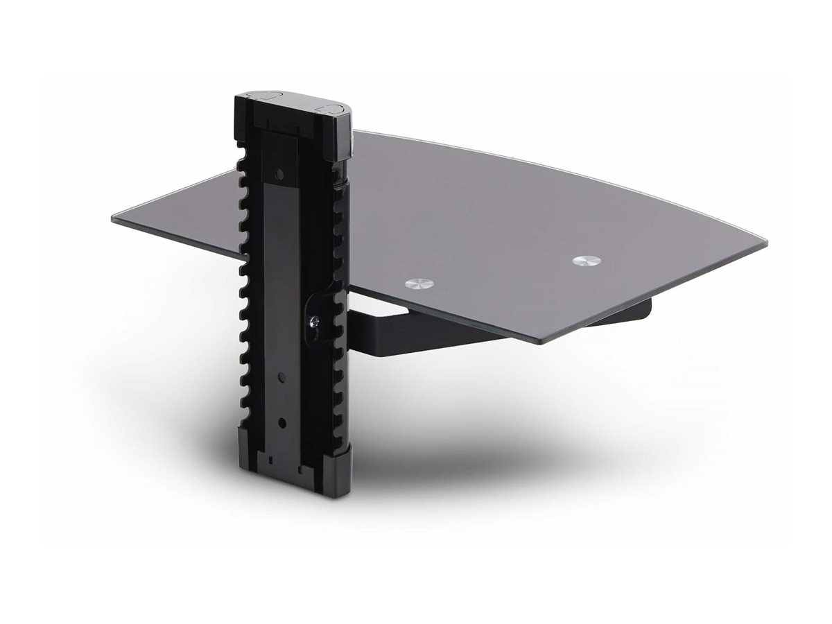 StarTech.com Floating Wall-Mounted AV Shelf Adjustable Height Shelf For Under TV Organize AV Equipment On Black Tempered Glass Shelf