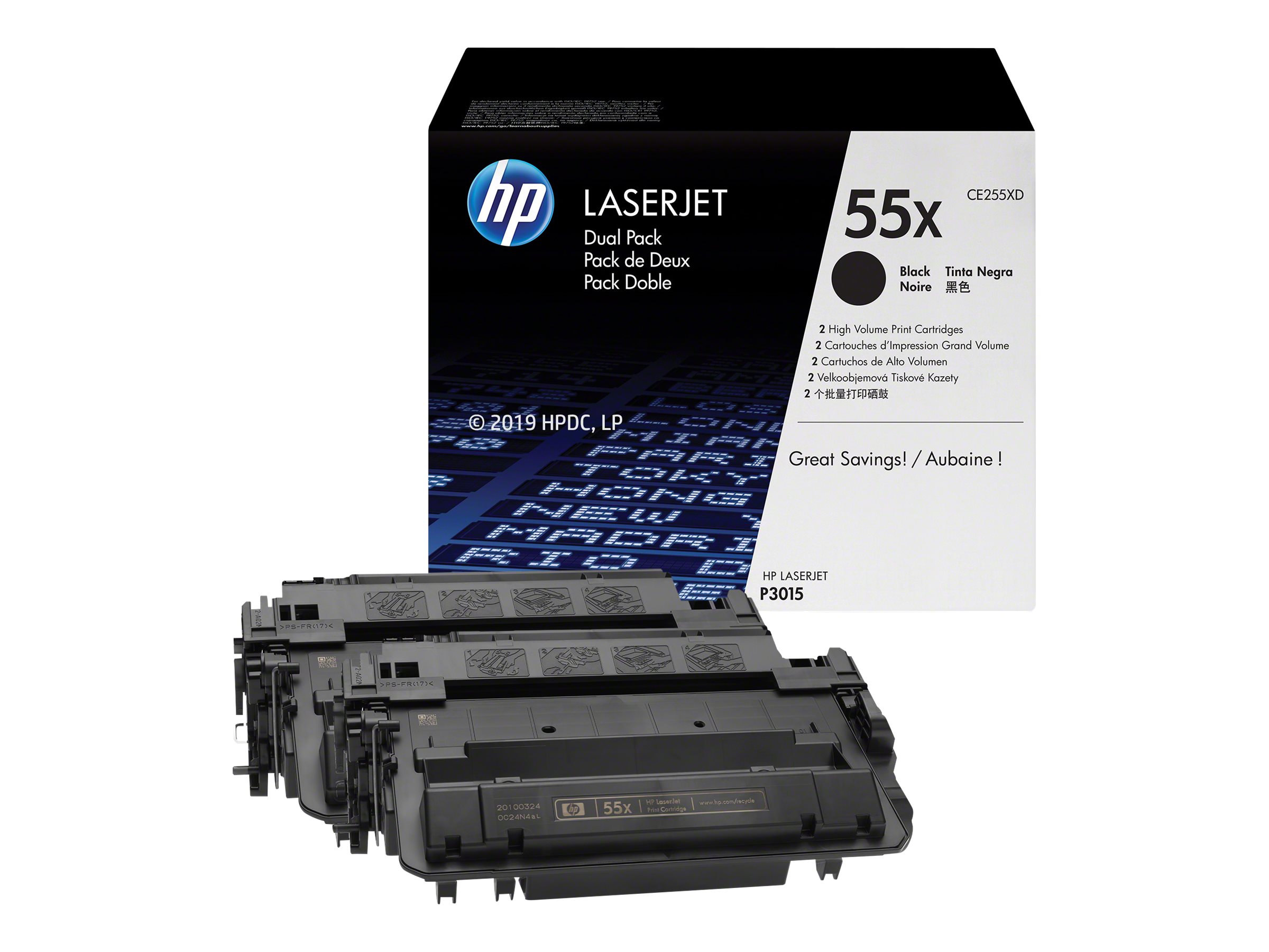 HP 55X - 2er-Pack - Hohe Ergiebigkeit - Schwarz - original - LaserJet - Tonerpatrone (CE255XD)
