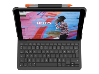 Logitech Slim Folio - Tastatur und Foliohülle - kabellos - Bluetooth - Pan-Nordic - Graphite - für Apple 10.2-inch iPad (7. Generation 8. Generation 9. Generation)