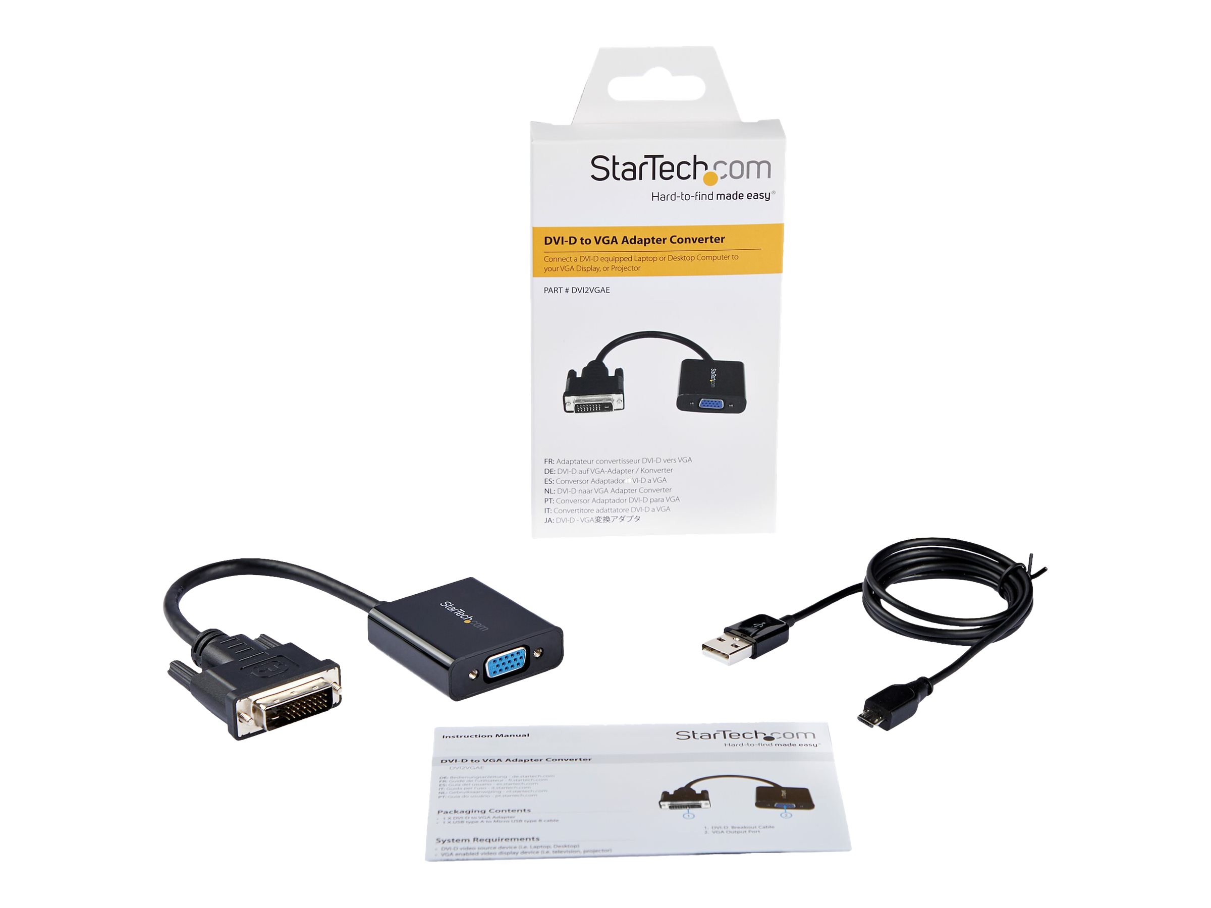 StarTech.com DVI-D auf VGA Aktives Video Adapter Konverter Kabel - DVI zu VGA Wandler Box Stecker  Buchse - 1920x1200 - 1080p - Videoadapter - DVI-D Mikro-USB Typ B (nur Strom)