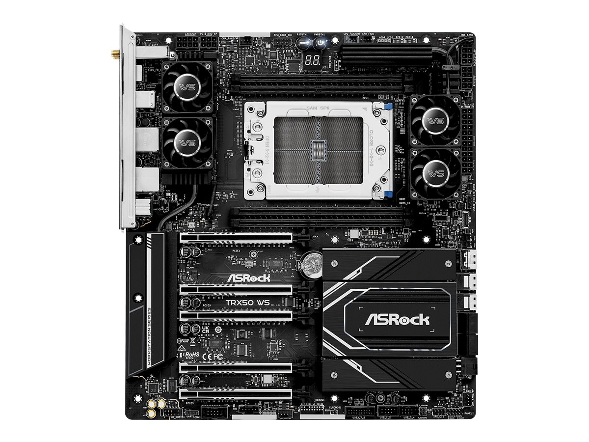 ASRock TRX50 WS - Motherboard - E-ATX - Socket sTR5 - AMD TRX50 Chipsatz - USB4 USB-C 3.2 Gen 2x2 USB 3.2 Gen 2 USB 3.2 Gen 1 - 10 Gigabit LAN 2.5 Gigabit LAN Bluetooth Wi-Fi 6E - Onboard-Grafik (CPU erforderlich)