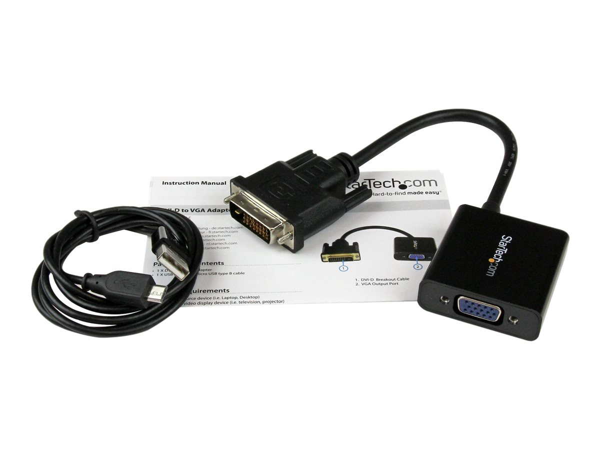 StarTech.com DVI-D auf VGA Aktives Video Adapter Konverter Kabel - DVI zu VGA Wandler Box Stecker  Buchse - 1920x1200 - 1080p - Videoadapter - DVI-D Mikro-USB Typ B (nur Strom)