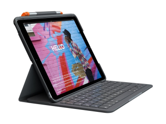 Logitech Slim Folio - Tastatur und Foliohülle - kabellos - Bluetooth LE - QWERTY - Spanisch - Oxford Gray - für Apple 10.9-inch iPad (10. Generation)