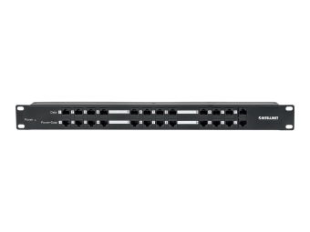Intellinet 12-Port Passives PoE-Patchpanel  Midspanlösung Patchpanel mit 12 RJ45-Ports für Dateneingang und 12 RJ45-Ports für Datenausgang und Stromausgang - Power Injector (Rack - einbaufähig)