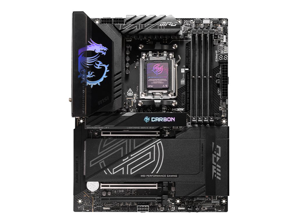 MSI MPG X870E CARBON WIFI - Motherboard - ATX - Socket AM5 - AMD X870E Chipsatz - USB 3.2 Gen 2 USB4 USB-C 3.2 Gen 2x2 USB 3.2 Gen 1 - 2.5 Gigabit LAN 5 Gigabit Ethernet Wi-Fi 7 - Onboard-Grafik (CPU erforderlich)