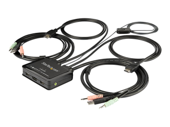 StarTech.com 2 Port HDMI KVM Switch 4K 60Hz Compact Dual Port UHDUltra HD USB Desktop KVM Switch with Integrated 4ft Cables & Audio Bus Powered & Remote Switching MacBook ThinkPad - 4K KVM Switch w Audio (SV211HDUA4K)