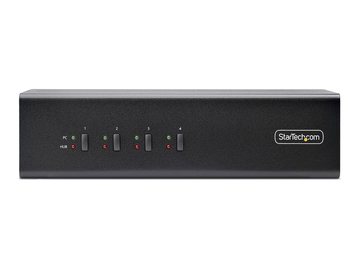 StarTech.com 4-Port Dual-Monitor DisplayPort KVM Switch 4K 60Hz 2x USB 5Gbps Hub Ports 2x USB 2.0 HID Ports Hotkey and Push-Button Switching TAA Compliant - 3.5mm Audio HDCP (P4DD46A2-KVM-SWITCH)