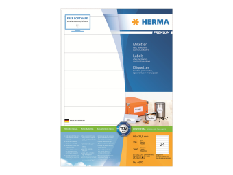 HERMA Premium - Papier - matt - permanent selbstklebend - weiß - 66 x 33.8 mm 2400 Etikett(en) (100 Bogen x 24)